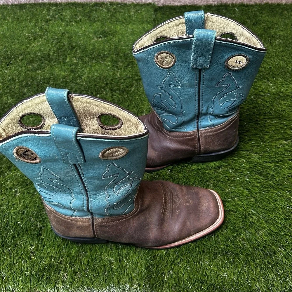 Masterson Boot Co Brown Teal Leather Western Cowboy Boots RB2010Y‎ Size 5M